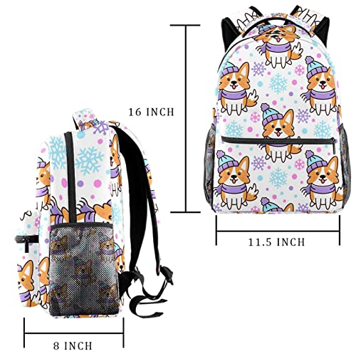 Mochila escolar universitaria de Corgis con copos de nieve y correas acolchadas ergonómicas 2