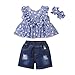 SANMIO 3 Pcs Conjunto de Ropa de Bebé Niña 1-4 Años Verano Manga Corta Tops + Pantalones Ripped Jeans + Diadema