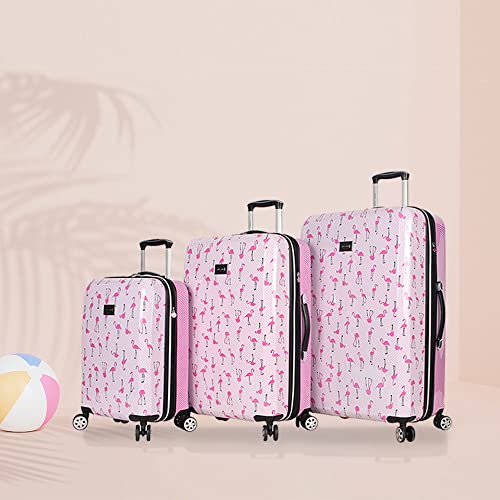 Image of Betsey Johnson Luggage Hardside 3 Piece Set Suitcase With Spinner Wheels (20 inch 26 inch 30 inch) (One Size, Flamingo Strut), Flamingo Strut, Carry-on, Medium, Large, Bj0001