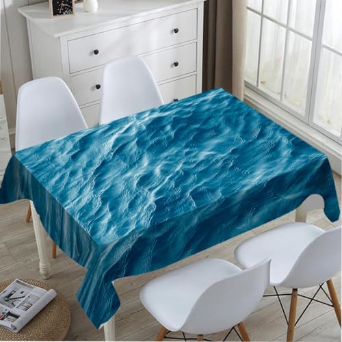 TKS MITLAN Ocean Waves Decorative Rectangle Tablecloth Blue Ocean Waves Seawater Flow Polyester Table Cloths Kitchen Table Cover for Dining BBQ Picnic Coffee Table 60 x 84 Inch 6-8 Seats by TKS MITLAN - Image 4