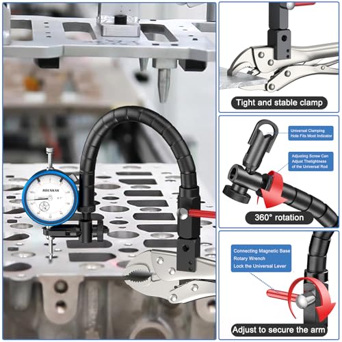 Image of HDLNKAK Disc and Rotor /Ball Joint Gage Set, 0-1'' Dial Indicator 0.001'' (Blue) and 360 Deg Flexible Stem Holder,Automobile Brake disc Flatness Measurement Tool
