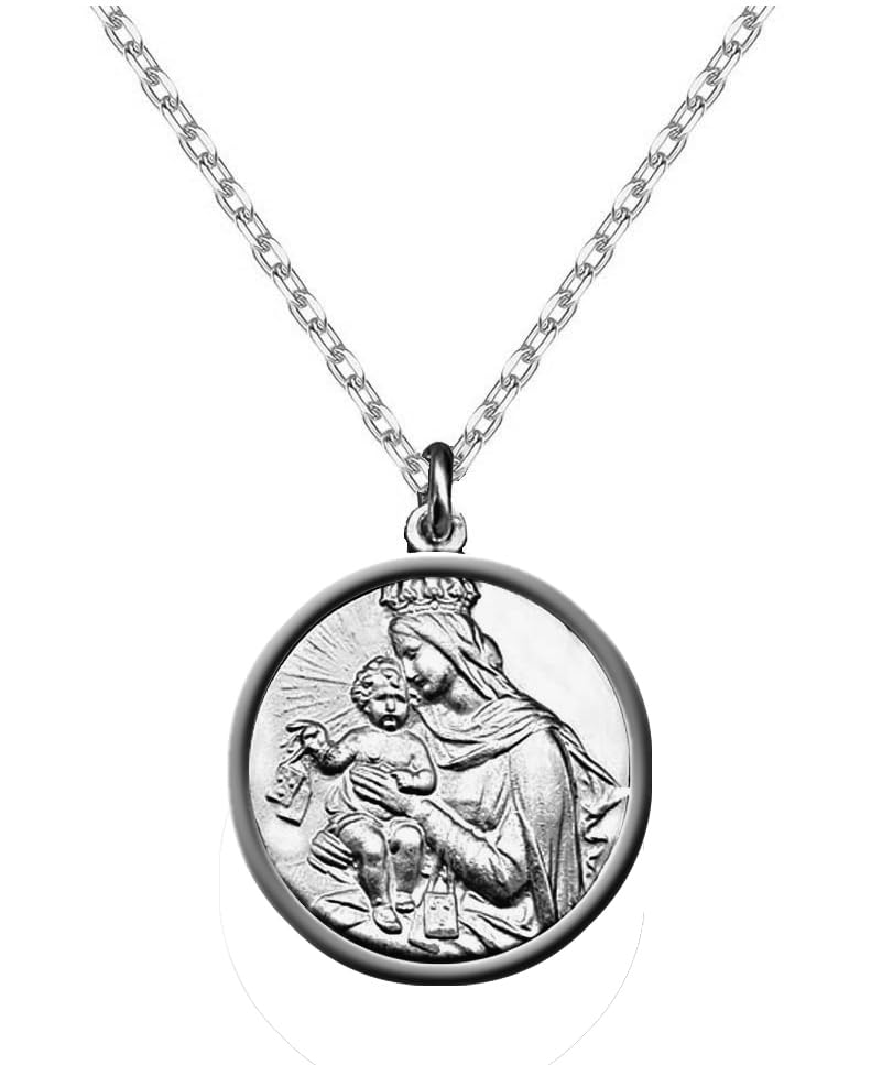 Medalla virgen del Carmen - escapulario del Carmen- medalla de plata religiosa- Comunión-Sagrado Corazón (Plata de Ley)