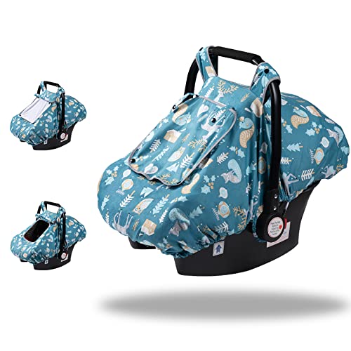Image of SMTTW Baby Car Seat Cover - Universal Fit, Snug, Breathable, Canopy for Boys/Girls, Ideal for All Seasons (Squirrel)