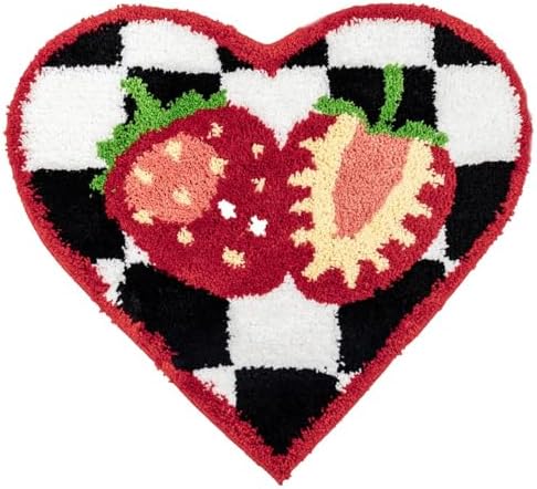 Tapis de bain en forme de cœur et fraise, mignon, antidérapant, a...