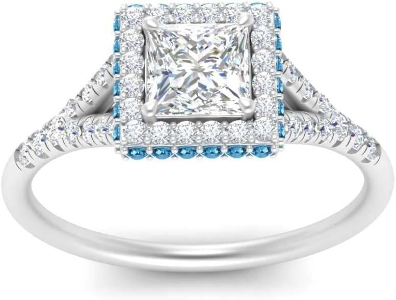 Choose Your Gemstone Split Shank Halo Diamond CZ Ring 925 Sterling Silver Princess Shape Halo Engagement Rings Minimal Modern Design Birthday Gift Wedding Gift US Size 4 to 12