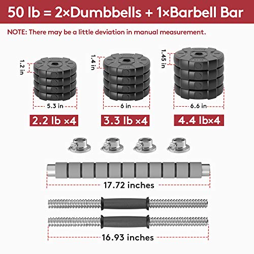 RUNWE Adjustable Dumbbells Barbell Set, Free Weight Set with Steel Connector at Home/Office/Gym Fitness Workout Exercises Training, All-Purpose for Men/Women/Beginner/Pro(50 lbs-2 Dumbbells in Total)