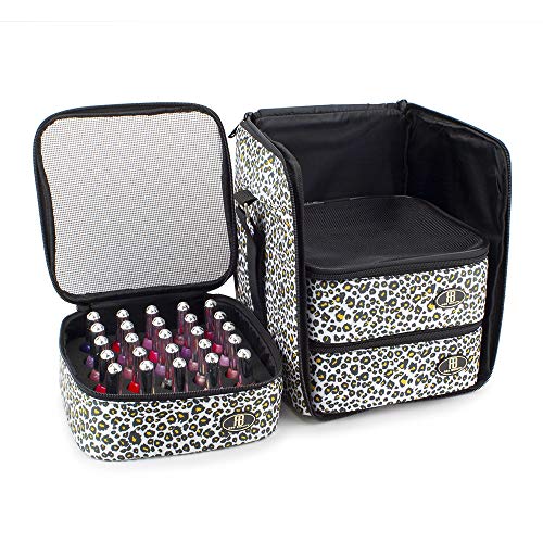 Roo Beauty - Cubo de esmalte de uñas, bolsa de almacenamiento de manicura, estuche de maquillaje en leopardo de nieve