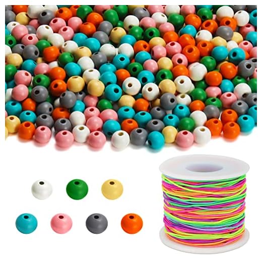 Kurtzy Pack de 1000 Bolitas para Hacer Pulseras Colores Variados con Cordel Elástico - Cuentas de Madera Natural de 7 mm - Bolas para Pulseras, Brazaletes, Collares, Llaveros, Manualidades