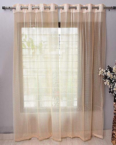 Image of Eyelet Polyester Tissue Curtain (Cream, 7 Feet) - Set of 1