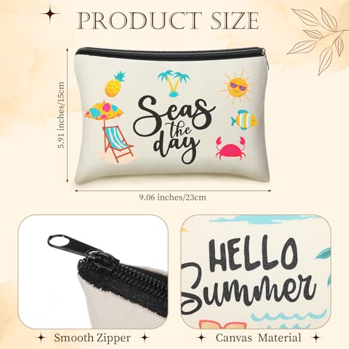 Kacctyen 16 Pcs Christmas Makeup Bag Gifts Bulk Cosmetic Bag with Zipper Santa Snowman Red and Green Travel Make up Pouch Portable Storage Pouch for Women Xmas Party Accessories(Summer)3