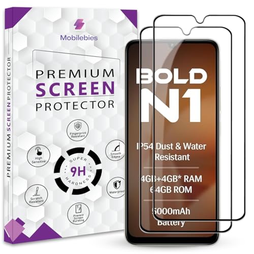 Image of Premium Tempered Glass Screen Protector Guard For Lava Bold N1 (6.75 Inch, Pack of 2) | Edge to Edge Coverage With Easy to installation kit