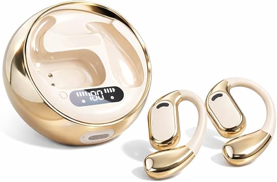 Open Ear Earbuds Wireless Earbuds Bluetooth 5.4, LED Display Bluetooth Earphone for Workout/Running, AI Noise Reduction Touch Controls, 72hr Playtime,WaterproofGold