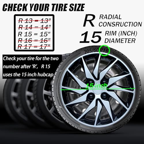 Image of Hubcap Wheel Cover Replacement R15 Hub Caps Universal-Fit Steel Wheel Rim Cover ABS Material Exterior Accessories for Car Truck SUV -Set of 4(15-inch,Silver-Black)