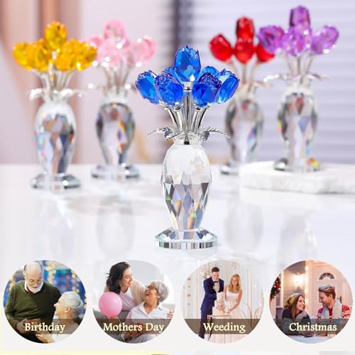 Figura de flor de cristal de roca artesanal con jarrón decorativo para salón 5
