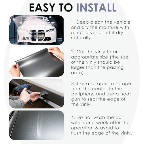 Image of Car Wrap Vinyl, 3ft x 5ft Gloss Metallic Charcoal Grey Vinyl Wrap for Cars - Bubble Free Vehicle Sheet Roll for Body Protection, Scratch Resistance (Gloss Metallic Charcoal Grey)