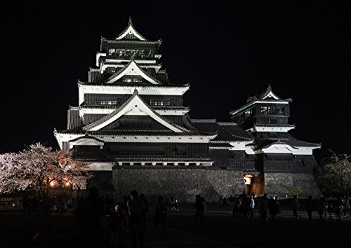 絵画風 壁紙ポスター (はがせるシール式) 熊本城 夜景 ライトアップ 銀杏城 武者返し キャラクロ KMJ-004A2 (A2版 594mm×420mm) 建築用壁紙+耐候性塗料 <日本製> ウォールステッカー お風呂ポスター