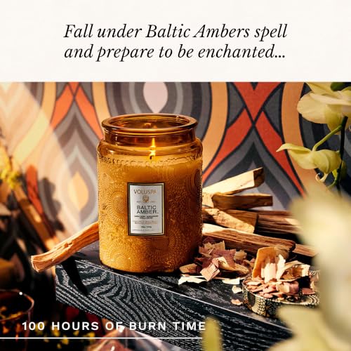 Image of Voluspa Baltic Amber Large Scented Candle Jar 18 Oz, 100 Hr Burn | Coconut Wax Blend in Decorative Glass, Clean Even Burn, USA Handcrafted Gift for Hosts, Fragrance Lovers & Relaxed Rooms