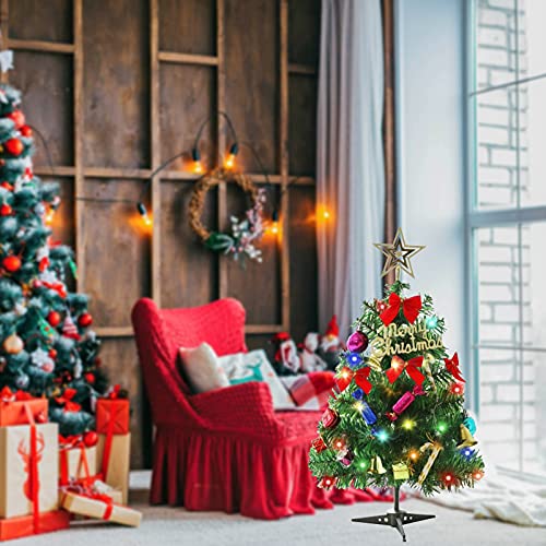 60 cm tafel kerstboom, kunstmatige mini kerstboom met led-lichtsnoeren & ornamenten (kerstboom) - Image 5