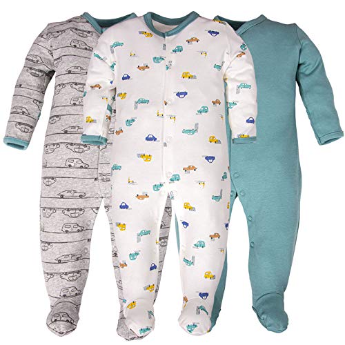 Baby Boy Footed Pajamas, 3-Pack Snap Button Comfy Sleepwear Infant Footies Jumpsuit (3-6 Months)