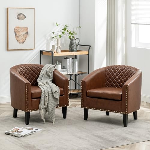KINWELL Faux Leather Barrel Chairs