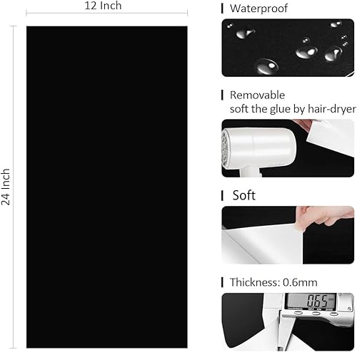 Miniatura 4 de Livelynine Azulejos grandes de color negro mate para salpicaduras de cocina, 24 x 12 pulgadas, 4 piezas de azulejos de pared de baño, calcomanías