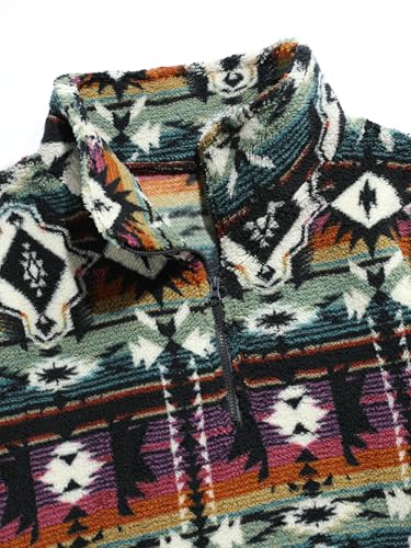 Image of ZAFUL Men 1 /4 Zipper Ethnic Aztec Fleece Unisex Winter Sweatshirt Tops 2026 | Funnel Neck Fluffy Polar Fleece Faux Sherpa Soft Thermal Pullover Kangaroo Pocket Jacket Hoodie Tops