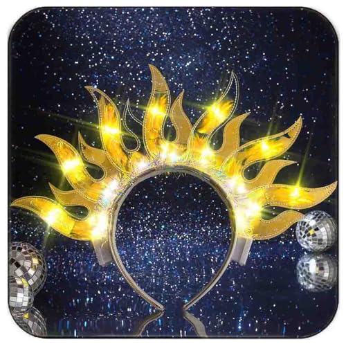 Zoestar Light Up Sun Headband LED Fire Headbands Glow Flame Hair Accessories for Women (Yellow)