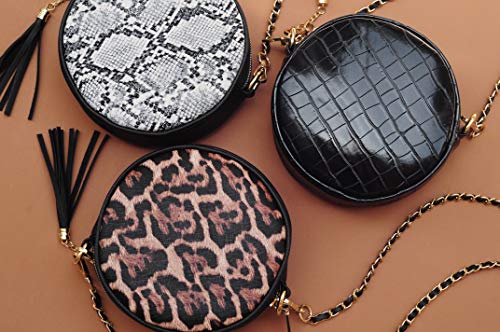 HOXIS Women Round Crossbody Bag Tassel Circle Purse Chain Shoulder Handbag Clutch Wristlet3