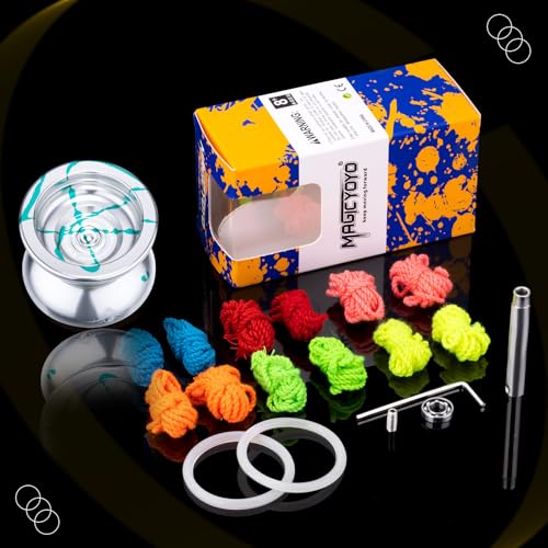 Image of MAGICYOYO N11 Professional Unresponsive Yoyo N11 Dual Purpose Alloy Trick YoYo Ball with Bag, Glove, 12 Yoyo Strings and Responsive Bearing Kit -Silver Green