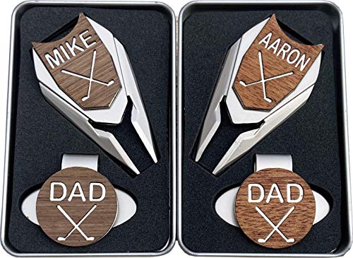 Personalized Wood Golf Ball Markers | Custom Divot Repair Tool | Engraved Magnetic Hat Clip | Golfer Gift Set