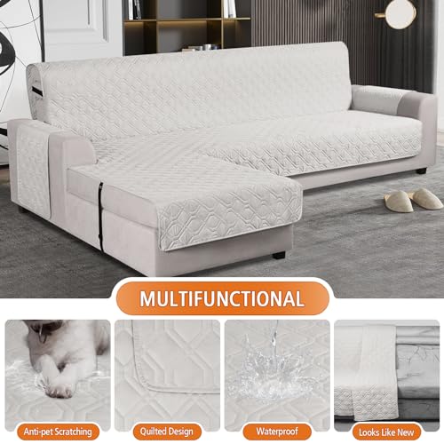 Image of VANSOFY Upgraded Sectional Couch Covers 100% Waterproof L Shaped Sofa Slipcover Reversible Chaise Lounge Cover for Sectional Sofa Furniture Protector Cover for Pets Dog Cat(Large, Off White)