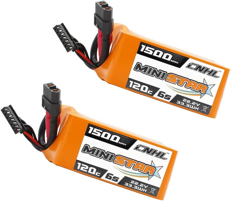 CNHL 1500mAh 6S Lipo Battery 22.2V 120C with XT60 Plug for FPV Drone Racing RC Quadcopter Helicopter Airplane (2 Packs)