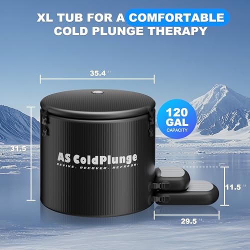 Image of AS ColdPlunge XL Ice Bath Tub for Cold Plunge, 120 Gal Ice Plunge Tub with Insulated Lid, Step Stool, Portable Inflatable Ice Pod Plunge Barrel, Easy Chiller Connection, Cold Therapy Indoor Outdoor