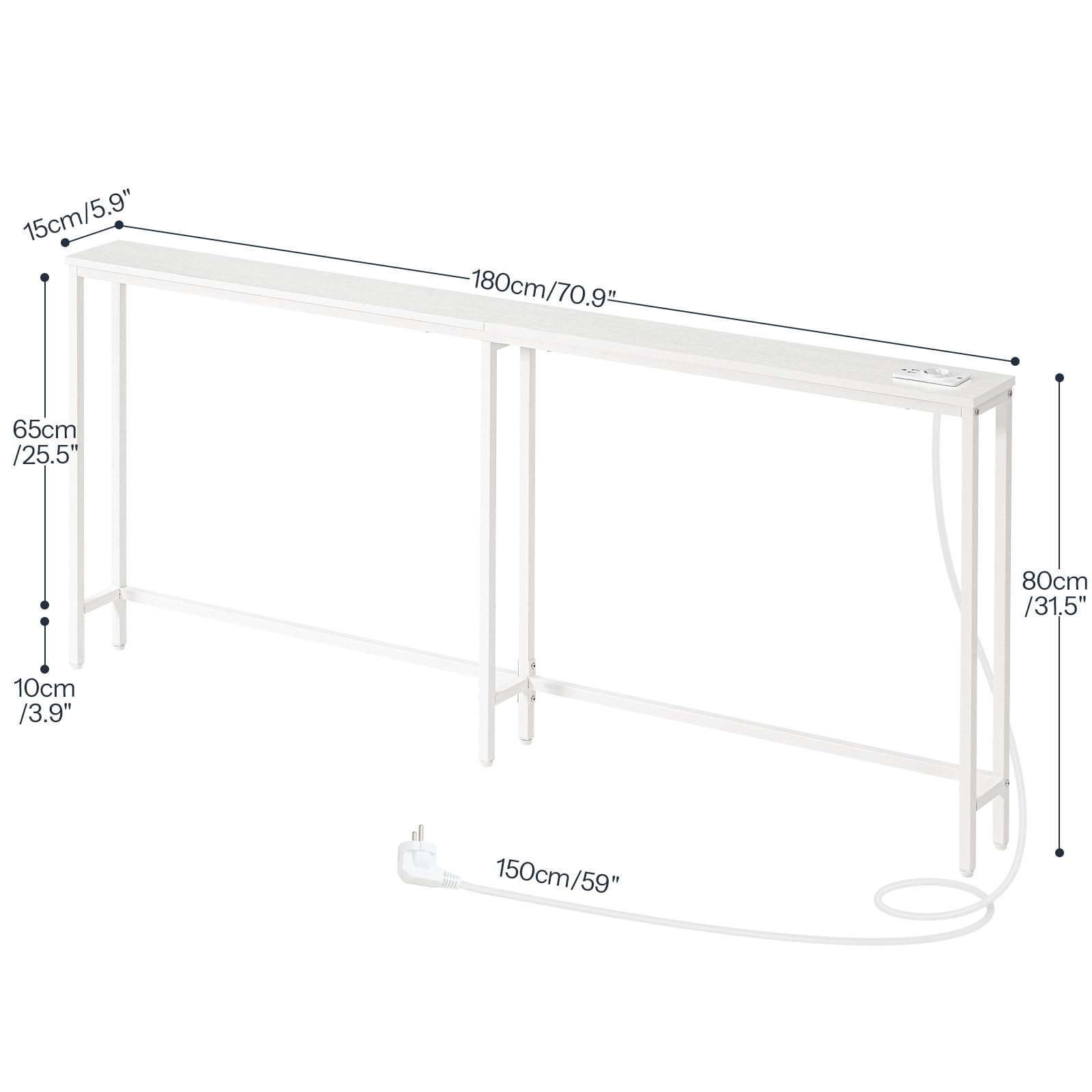 HOOBRO Console Meuble avec multiprise, Table Console avec Station de Charge, Bout de Canapé étroit, Console derrière Le canapé, pour entrée, Couloir, Hall, Blanc EWT185CXG01
