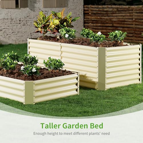 Image of Land Guard 8x4x2ft Galvanized Raised Garden Bed, Planter Boxes Outdoor, Raised Garden Beds Outdoor for Vegetables, Flowers, Herbs, 479 Gallons, Cream Yellow