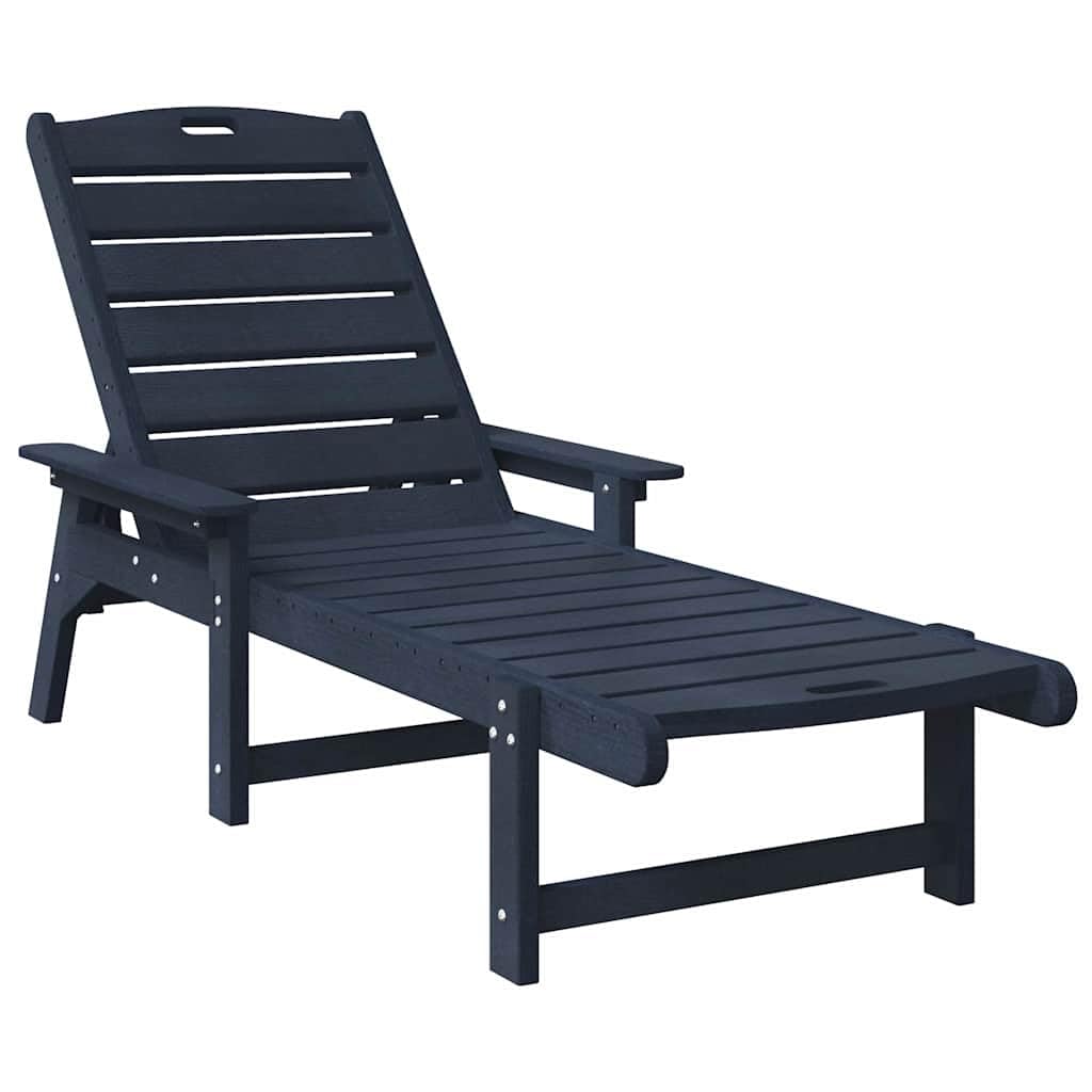 Set di 2 lettini prendisole blu navy, 195,5 x 53 x 98,5 cm, in polietilene, robusto lettino relax con schienale regolabile, per giardino, terrazza e piscina
