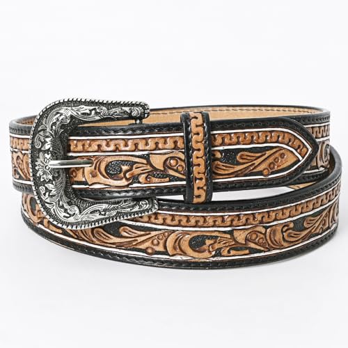 American Darling Extra Large Beautifully Hand Tooled Black Genuine Leather Belt Men and Women Western with Removable Buckle2