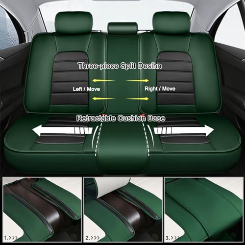 Image of Nappa Leather Seat Covers for Ford Bronco Sport 2021-2024,Luxury Car Seat Covers Full Set,Waterproof Seat Protectors Auto Seat Covers,Breathable Nonslip Interior Cover Seats for Cars(Black and Green)