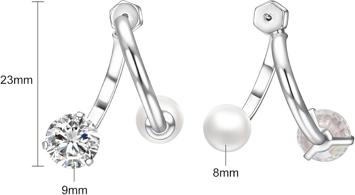 Double Sided Pearl Earrings for Women Silver Plated Cubic Zirconia Studs Titanium Piercing Jewelry - Image 2