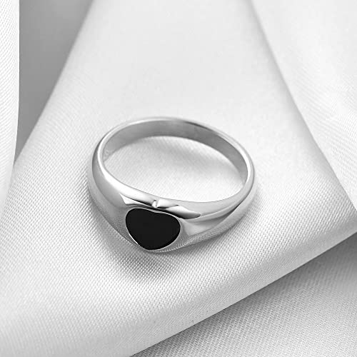 MYNENEY Stainless Steel Heart Signet Rings Wedding Bands| Engagement Ring For Women|Promise Rings For Her Him Size6-12 (Silver+LoveBlack, 8) - Thumbnail 5