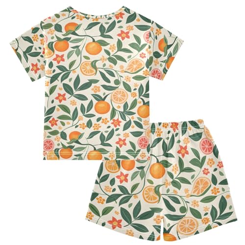 ALAZA Orange Fruit Leaf Branch Pajamas Short Sleeve 2 Piece Sleepwear Top and Bottom Pajama Set Unisex2