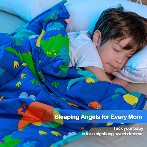 Sivio Weighted Blanket - All-Natural 100% Cotton Weighted Blanket 10 lbs 41 x 60 inches, Breathable Soft Throw Blanket for Calm Sleeping for Home and School Nap, Blue Dinosaur