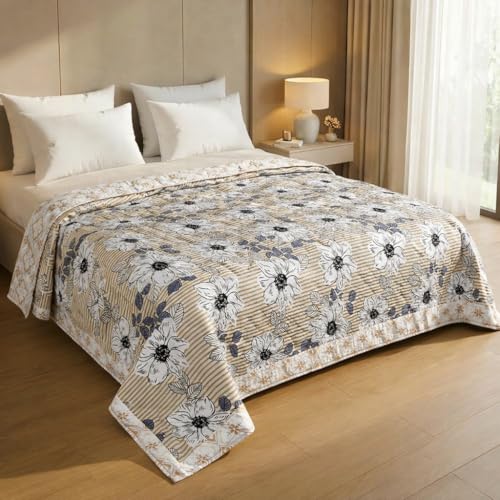Image of BSB HOME 220 GSM Microfiber Double Bed Comforter, Ultra Soft All Season Quilt, Floral Printed Lightweight Warm Blanket, Durable & Breathable Bedding - 225 x 220 cm (Desert Sand Bloom)