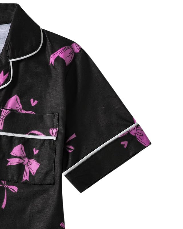 MyFav Girls Pajama Sets 3pcs Button Down Short Sleeve Top Shorts & Long Pants With Cute Patterns SleepwearNighty For Teens4