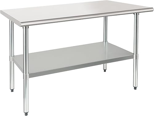 Miniatura 11 de HARDURA Mesa de acero inoxidable de 30 x 72 pulgadas con estante inferior y patas galvanizadas, mesa de metal comercial resistente NSF para