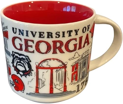 Starbucks Been There Series Campus Collection - Taza de café de cerámica de la Universidad de Georgia, 14 onzas (blanco/rojo)
