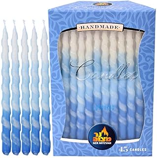 Dripless Chanukah Candles Standard Size - Spiral Ombre Blue & White Hanukkah Candles Fits Most Menorahs - Premium Quality Wax - 45 Count for All 8 Nights of Hanukkah - by Ner Mitzvah