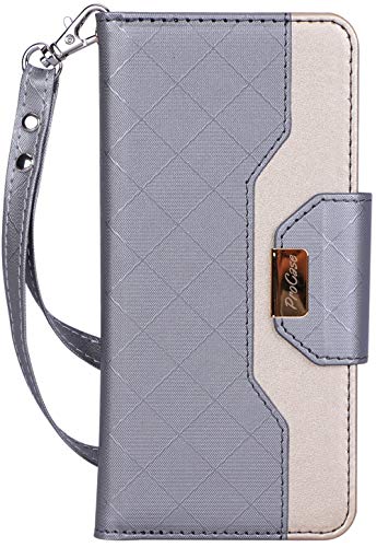 ProCase Galaxy S10 Wallet Case for Women, PU Leather Flip Folio Kickstand Case with Card Holder Wristlet Hand Strap, Folding Cover for S10 2019 -Grey