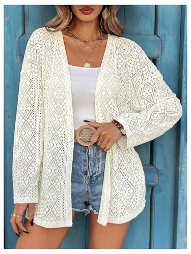 Women's Hollow Out Lightweight Cardigan Sweater Long Sleeve Open Front Summer Crochet Knitwear4