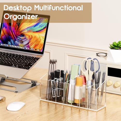 Acrylic-6-Compartment-Makeup-Organizer-2PCS-Transparent-Plastic-Makeup-Brush-Holder-Perfect-Bathroom-Vanity-Storage-Solution-for-Makeup-Brushes-Eyebrow-Pencils-and-More